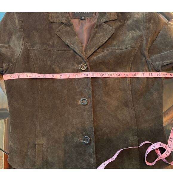 Vintage Express Dark Brown Longline Suede Jacket Medium 90s Y2K‎ Minimal Classic - Picture 10 of 10